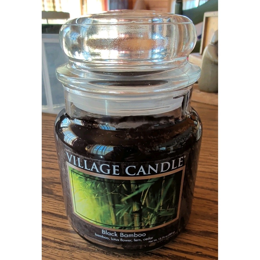 Village Candle Black Bamboo Scented 16 Fl Oz Double Wick Glass Jar Candle NEW